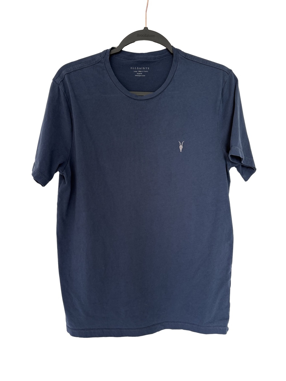 All Saints Men’s Tonic Crewneck Slim Ramskull in Navy T-Shirt Classic Cool - Picture 2 of 10
